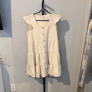 She + Sky Cream Ruffle Sleeve Dress